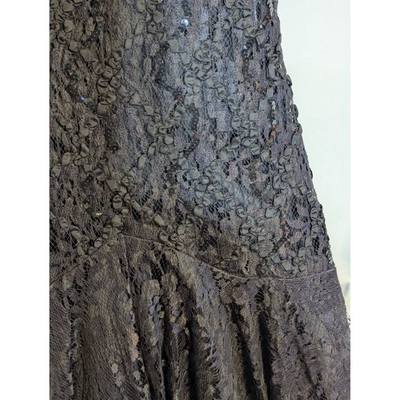 Vintage 80s HW Collections Black Lace Dress With Sequins Drop Waist Design Flutt - Picture 3 of 10